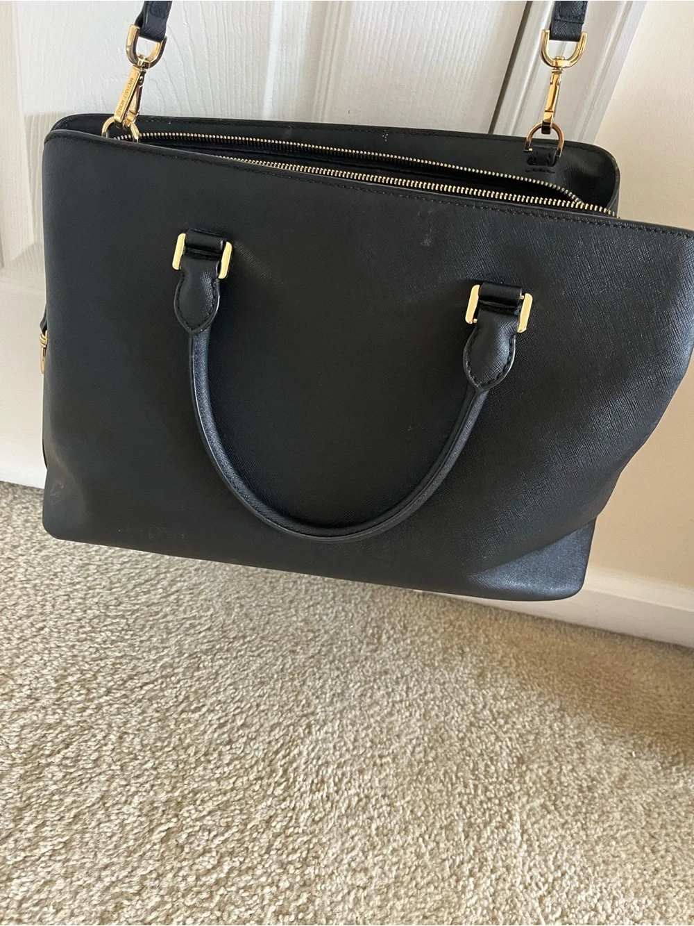 Michael Kors Black Saffiano Leather Tote with Gold Hardware